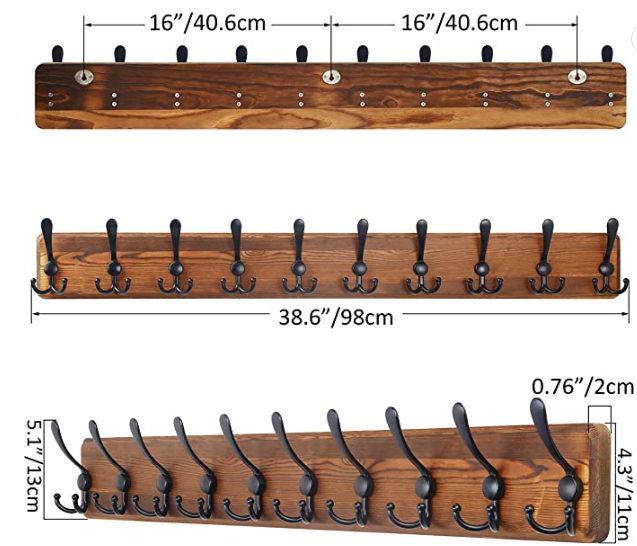 custom Rustic Large Coat Rack Wall Mount: 38.3'' Long Coat Rack for Wall, Wood Coat Rack Hook, Farmhouse Coat Hanger Wall Mount