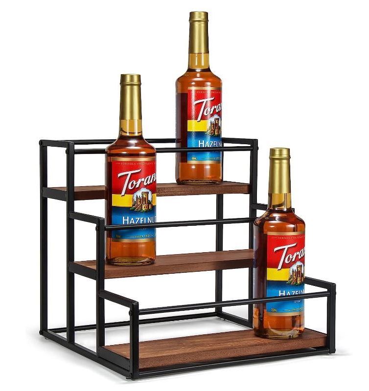 3-Tier Coffee Syrup Rack Organizer Syrup Bottle Holder Stand for Coffee Bar 12 Bottles Storage Shelves for Syrup Wine Dressing