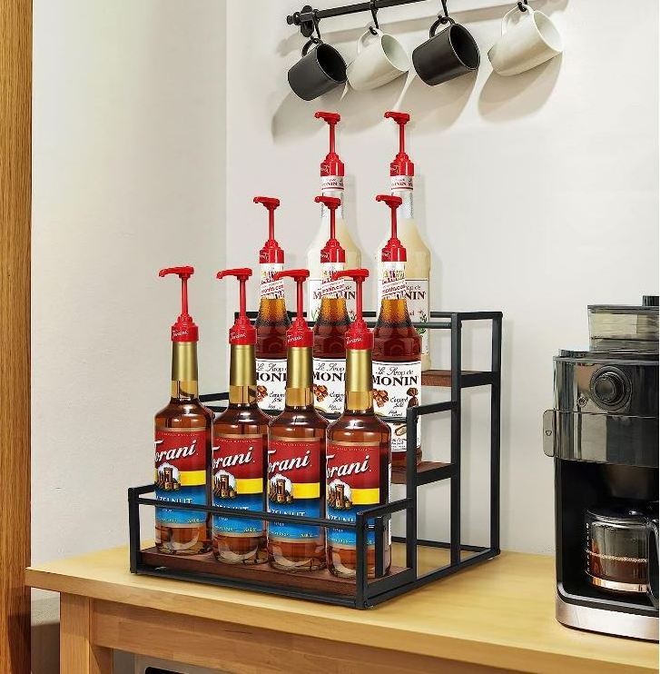 3-Tier Coffee Syrup Rack Organizer Syrup Bottle Holder Stand for Coffee Bar 12 Bottles Storage Shelves for Syrup Wine Dressing