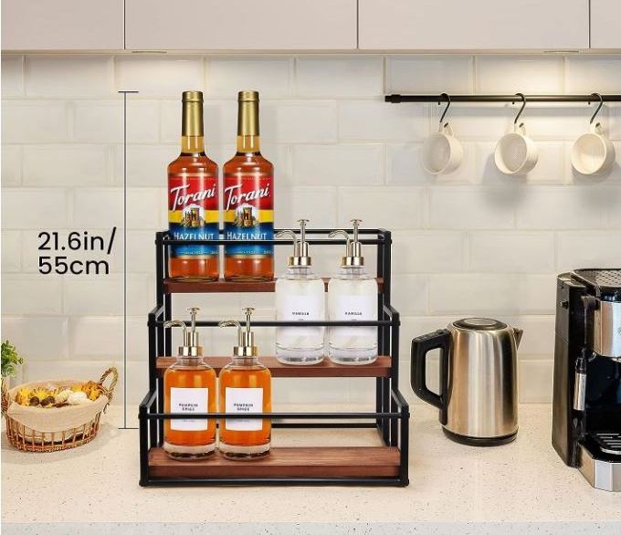 3-Tier Coffee Syrup Rack Organizer Syrup Bottle Holder Stand for Coffee Bar 12 Bottles Storage Shelves for Syrup Wine Dressing