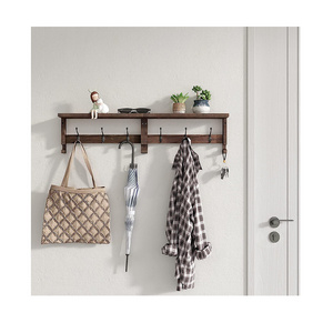 Wooden Coat Rack with Wall Mounted Metal Hooks for Bedroom Bathroom or Kitchen Wooden Hanging Shelf for Clothes