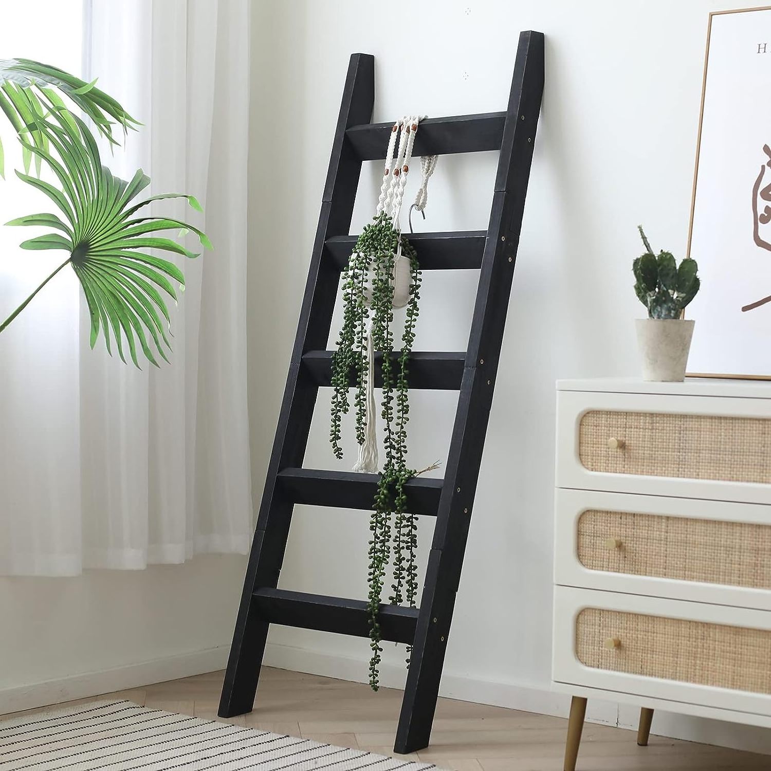 Wall Leaning Blanket Ladder Wood Decorative Scarf Ladders Bathroom Storage Towel Display Rack Shelf Organizer for Livingroom