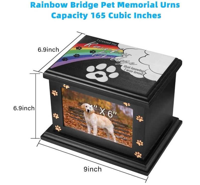 custom Pet Memorial Urns for Dogs Cats Ashes, Large Wooden Funeral Memorial Urns with Photo Frame, Cremation Keepsake Memory Box