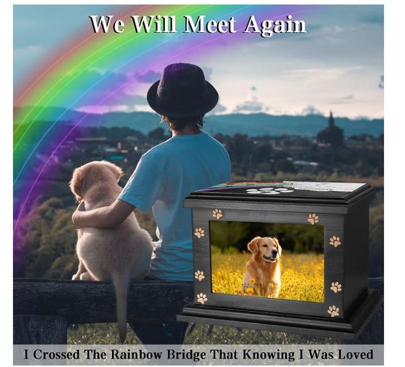 custom Pet Memorial Urns for Dogs Cats Ashes, Large Wooden Funeral Memorial Urns with Photo Frame, Cremation Keepsake Memory Box