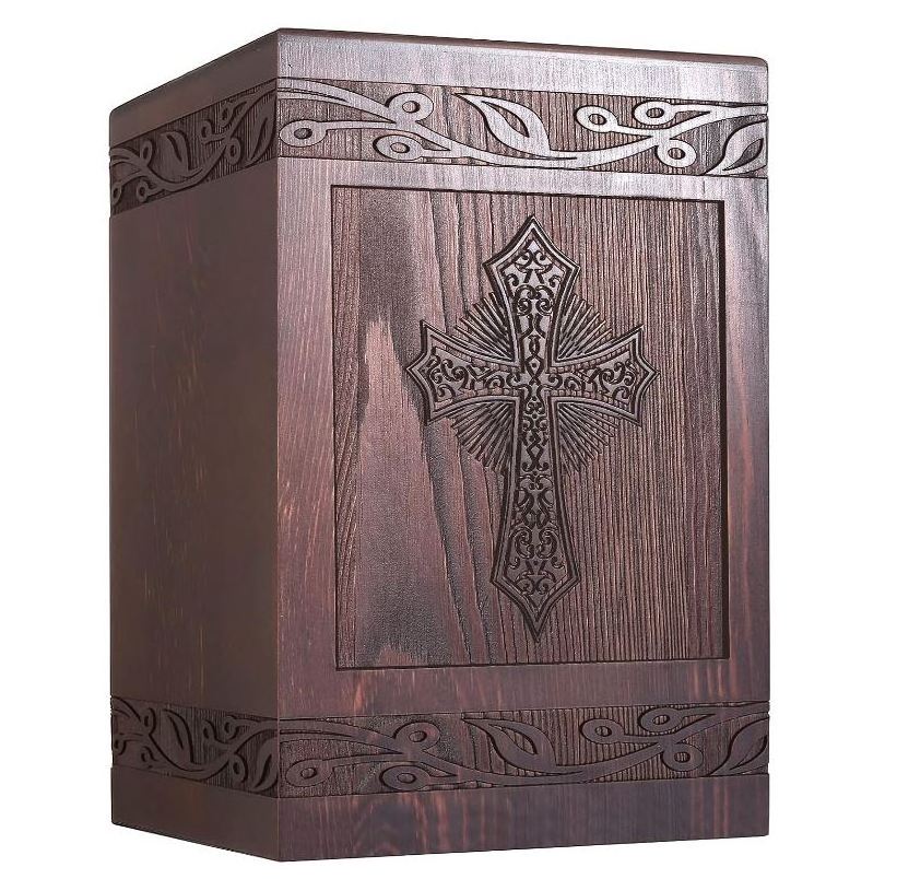 custom Cremation Urns for Human Ashes Adult Male Female, Wooden Carved Cross Urns Box and Casket for Ashes Pets Cat Dog Urn