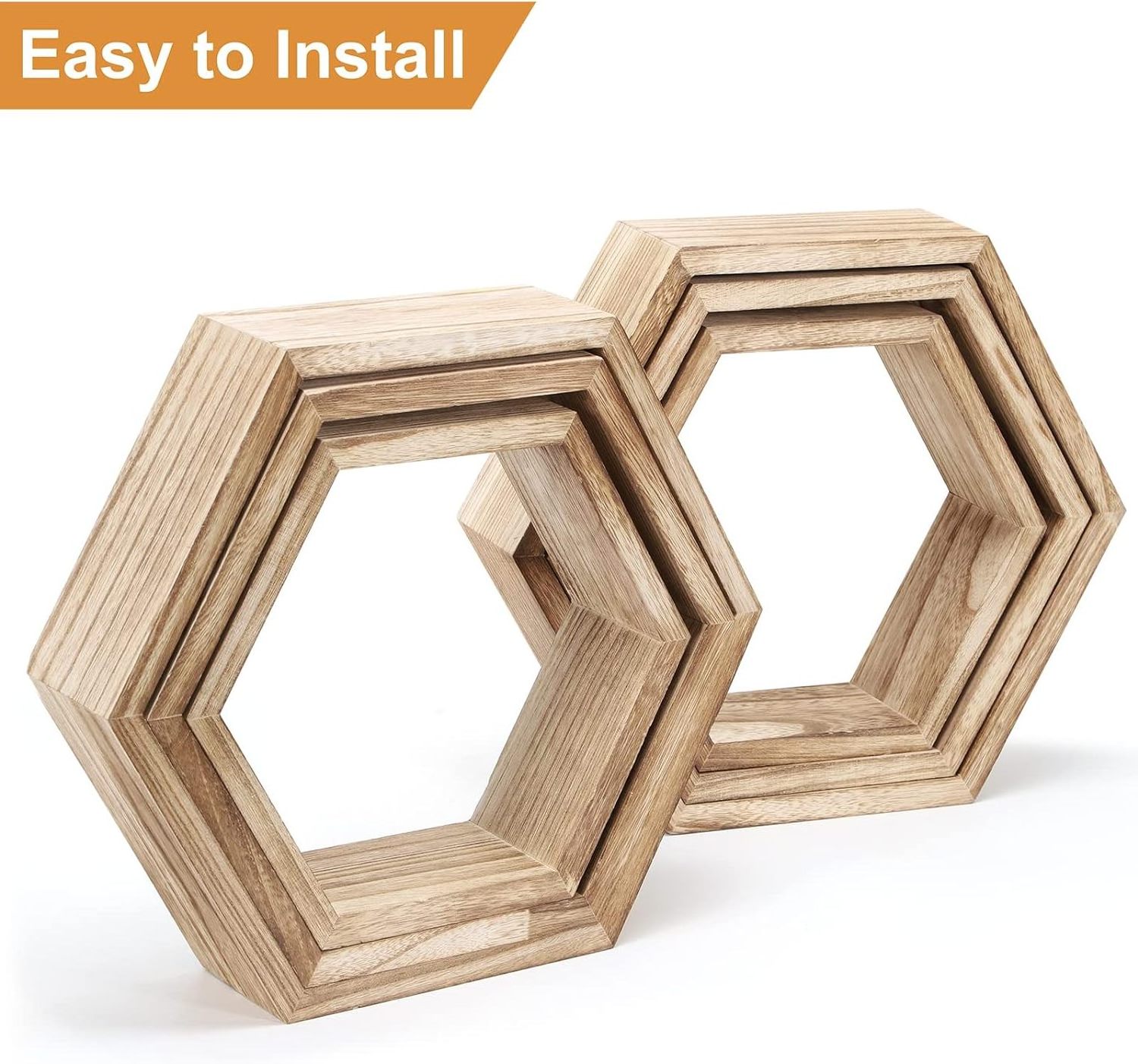 Set of 6 Wall Shelves Floating Shelves Wood Hexagon Display Shelves for Wall Decor Wooden Honeycomb Storage Rack for Bedroom