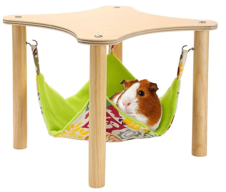 Guinea Pigs Hammock with Wooden Stand Double-Sided Hanging Hammock Bed for Chinchilla Rat Hamster Bunny Ferrets Sleeping Hiding