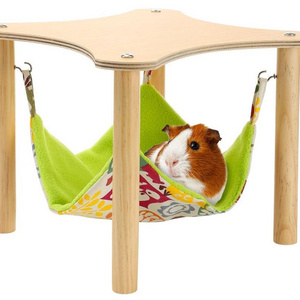 Guinea Pigs Hammock with Wooden Stand Double-Sided Hanging Hammock Bed for Chinchilla Rat Hamster Bunny Ferrets Sleeping Hiding