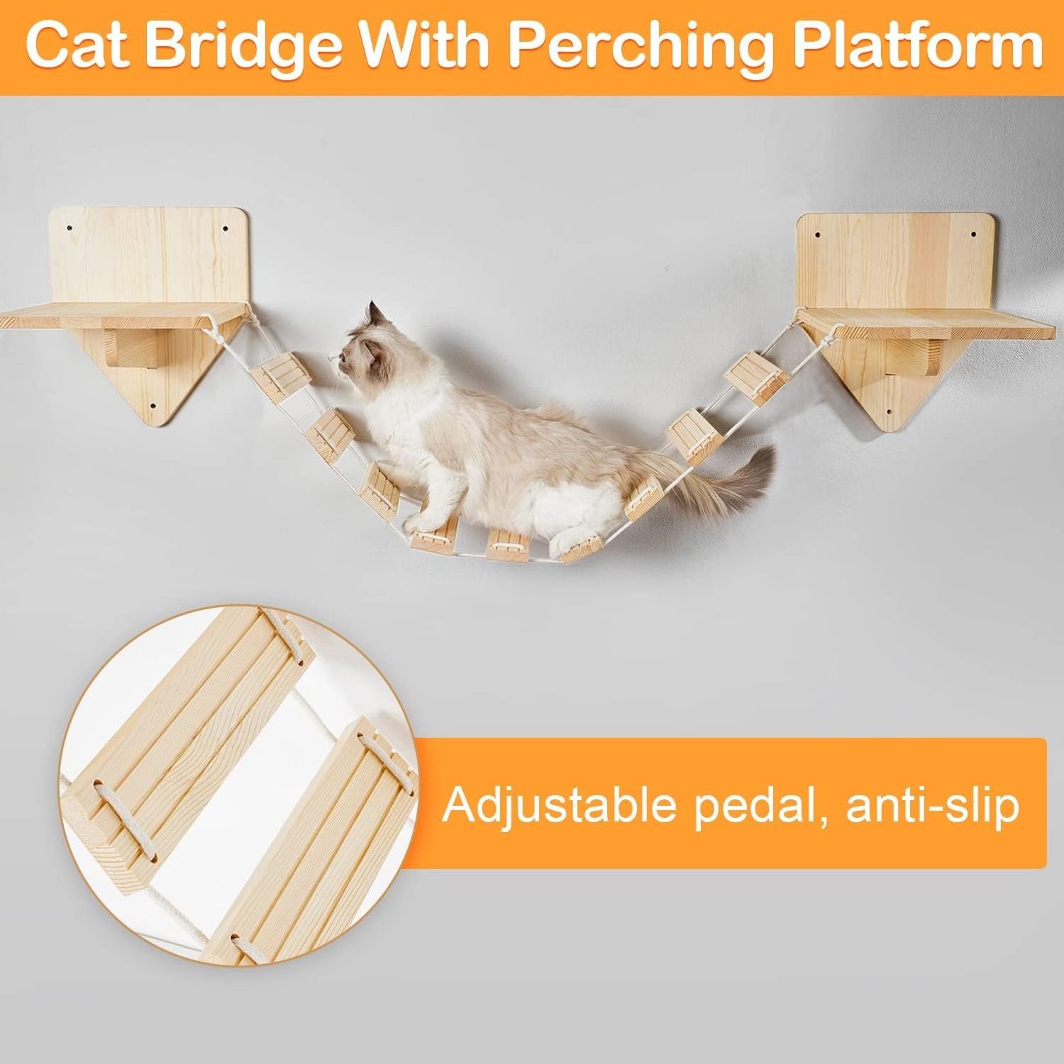 Wall-Mounted Cat Bridge Walkway Hammock with Perches and Scratching Post Cat Wall Shelves Trees & Scratcher Genre