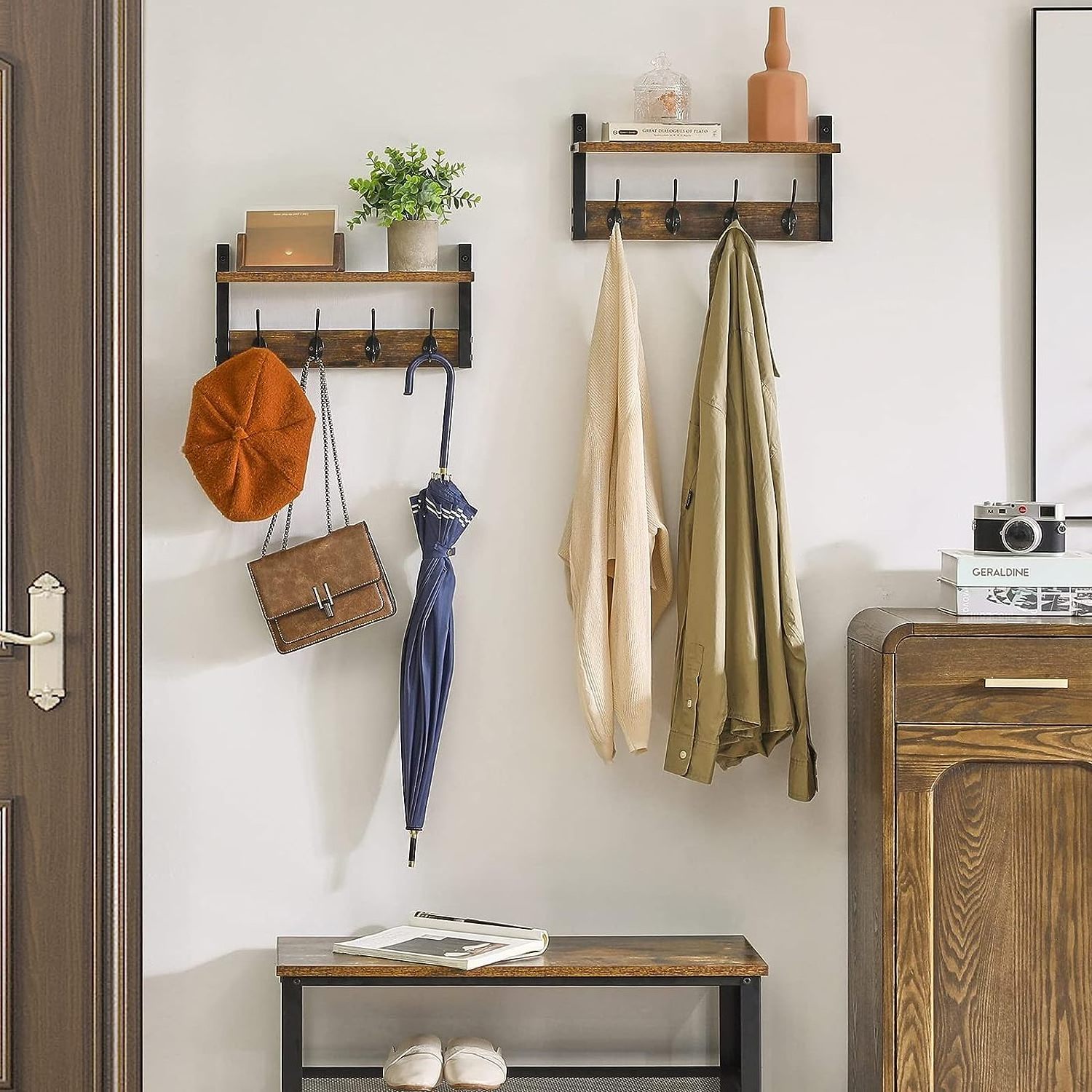 Wall Mounted Coat Rack Shelf for Display and Storage