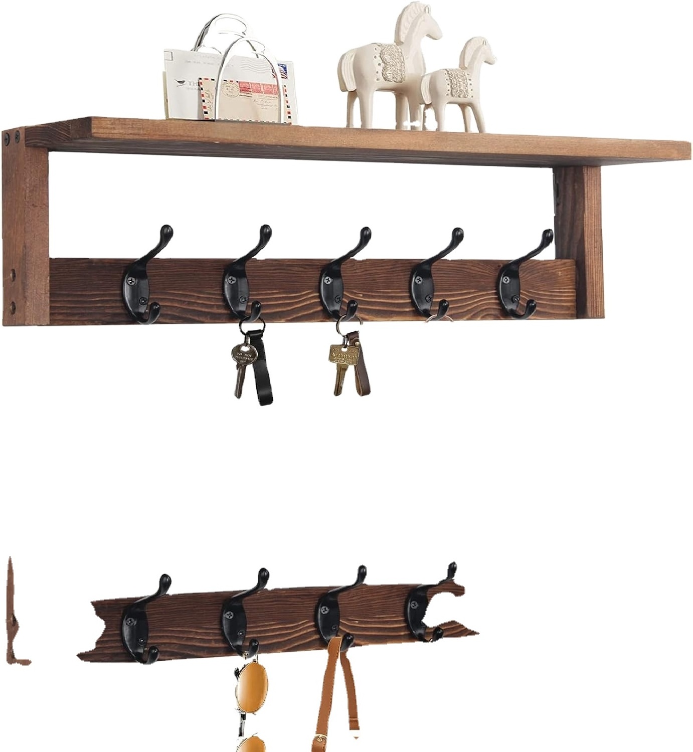 Wall Mount Coat Rack with Shelf Display Shelves for Home or Office Decor