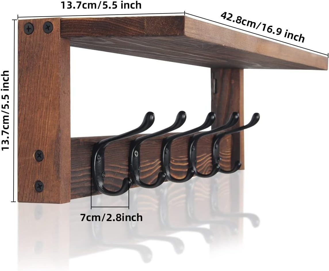 Wall Mount Coat Rack with Shelf Display Shelves for Home or Office Decor