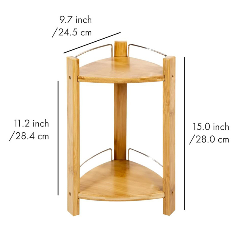 Bedroom Corner Storage Shelf Bamboo Shower Corner Rack 2 Tier Standing Shower Rack for Shampoo Soap Aromatherapy Display Shelf