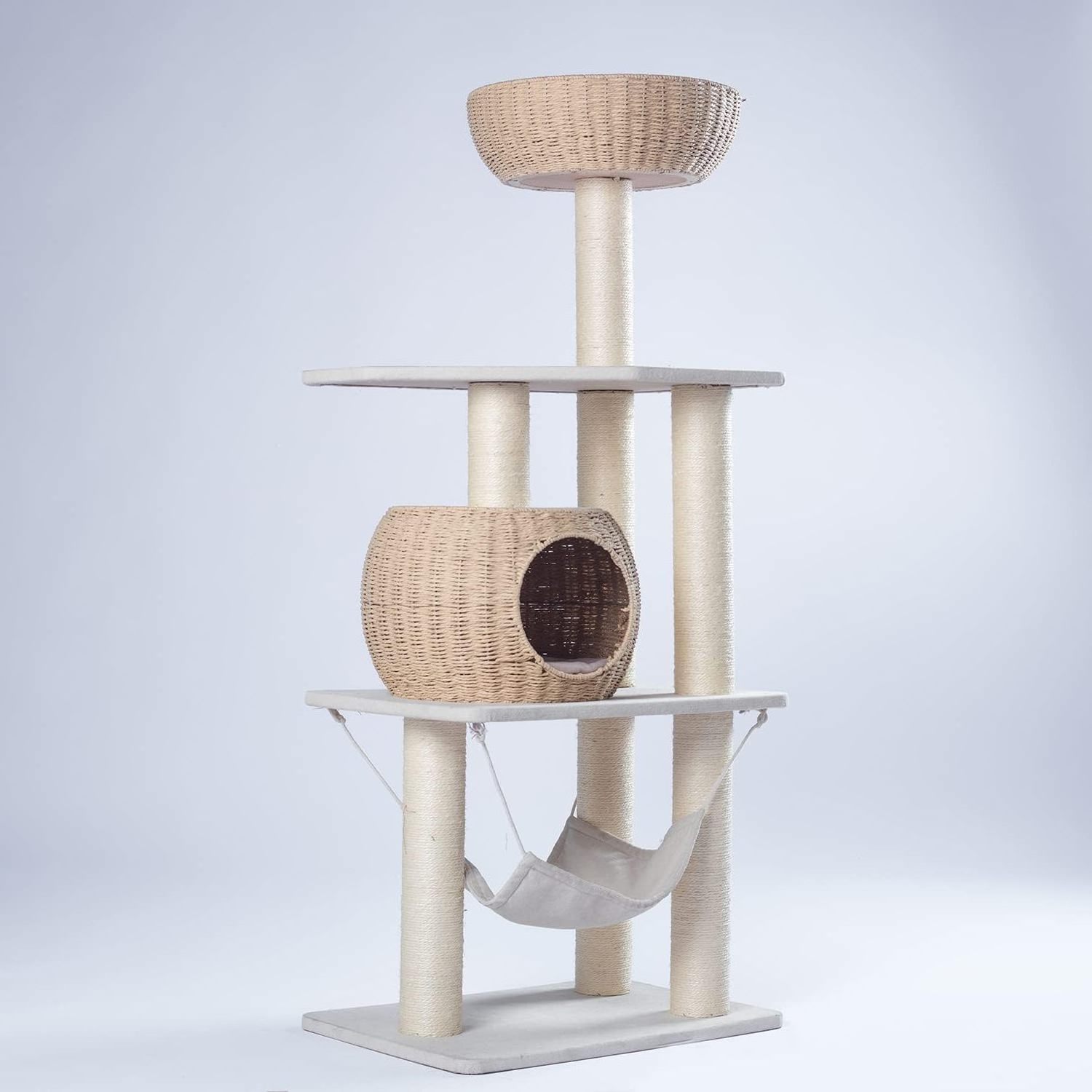 Wooden cat tree for indoor cats, tall cat tree tower with cat scratching post and cat hammock, for indoor cats