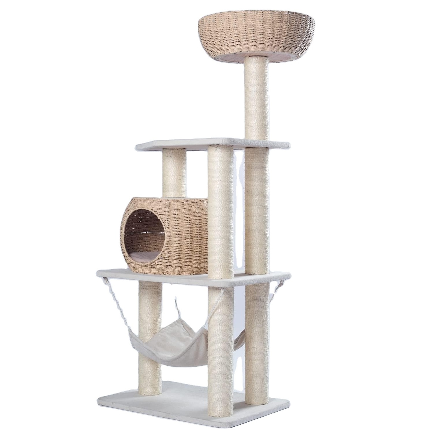 Wooden cat tree for indoor cats, tall cat tree tower with cat scratching post and cat hammock, for indoor cats