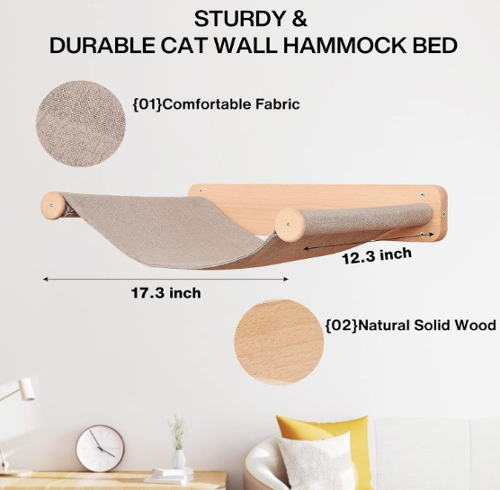 Cat Hammocks Wall Mounted for Indoor Cats Wooden Floating Cat Shelves and Perches for Wall Kitty Wall Beds Furniture