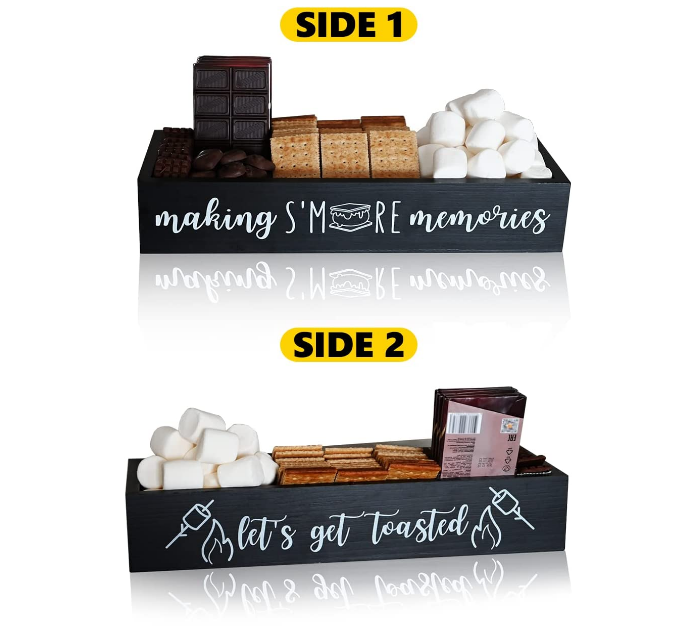 Custom Wooden S'Mores Station, Farmhouse S'More Bar Holder with Cutout Handle Caddy Accessories Organizer