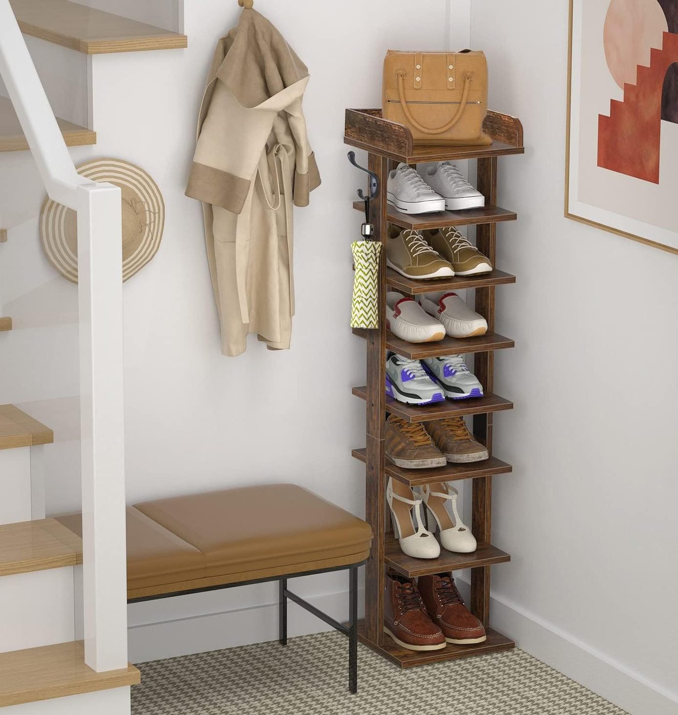 Wooden Vertical Shoe Rack for Entryway Modern Shoe Organizer for Space Saving Shoes Storage Shelf Multifunctional Storage Rack