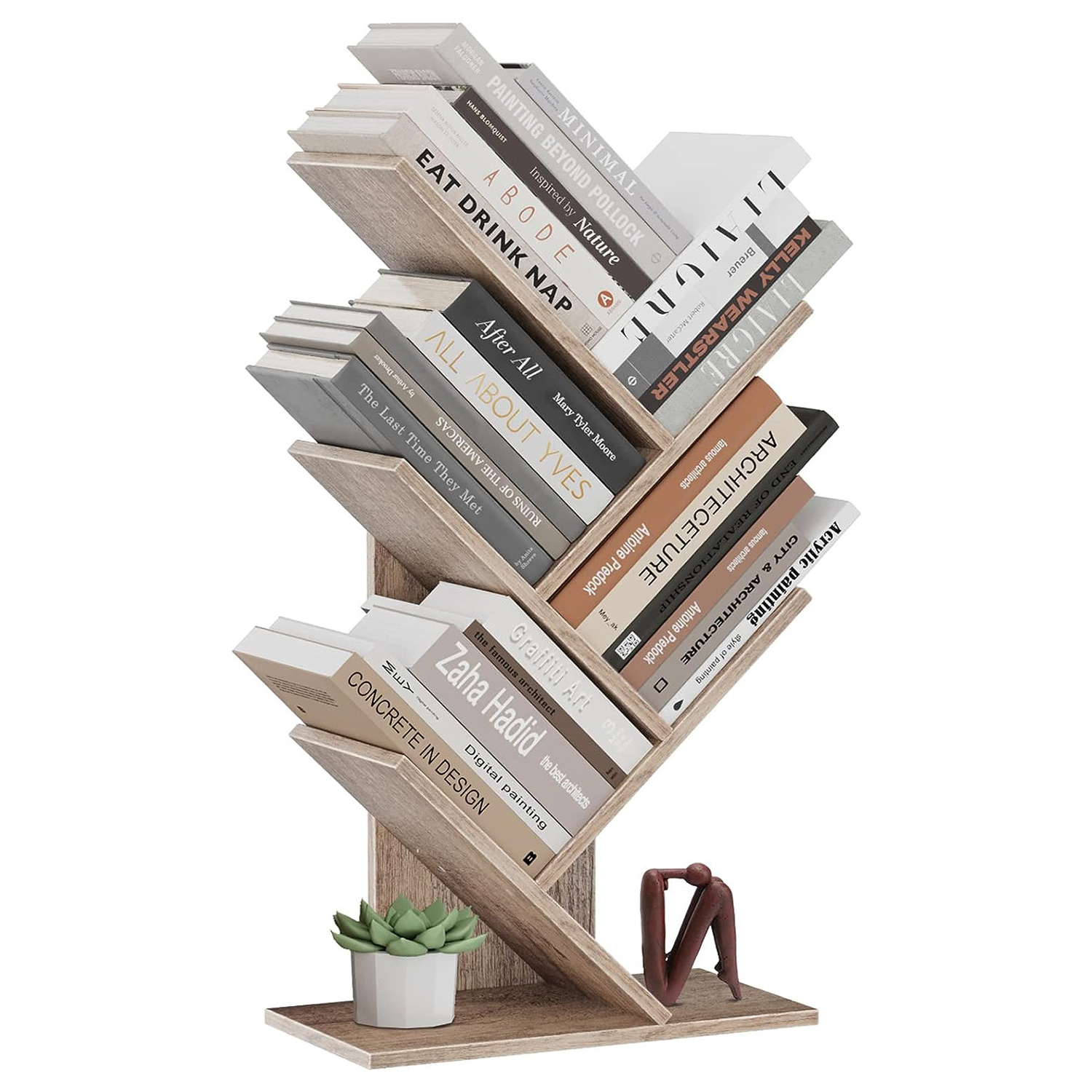 Wholesale Wood Free-Standing Holder Organizer Tree Bookshelf 3-Tier Small Book Rack Wood Display Bookcase for Magazines