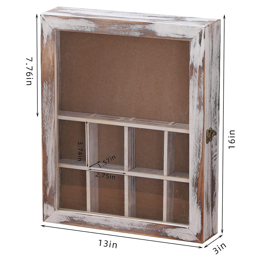 Large Shadow Box with Shelf Deep Shadow Box Frame with Compartments Rustic Wood Memory Display Box for Memorabilia Photos Awards