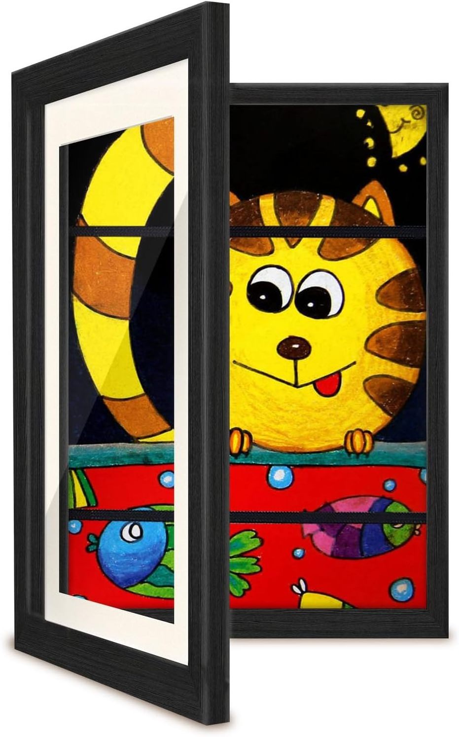 Front Open Wooden Art Frame for Children's Artwork A4 Display Horizontal and Vertical Replaceable Black Art Show Frame