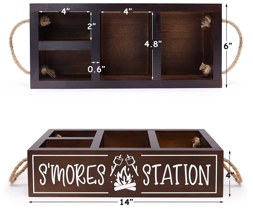 custom S'mores Station Wooden Box S'mores Bar Holder with Handles Farmhouse Kitchen Decor Rustic Smores Roasting Station Wood