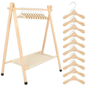 custom Kids Clothes Rack with 10 Wooden Clothes Hanger Dress Up Rack Dress Up Storage children garment rack standing wooden