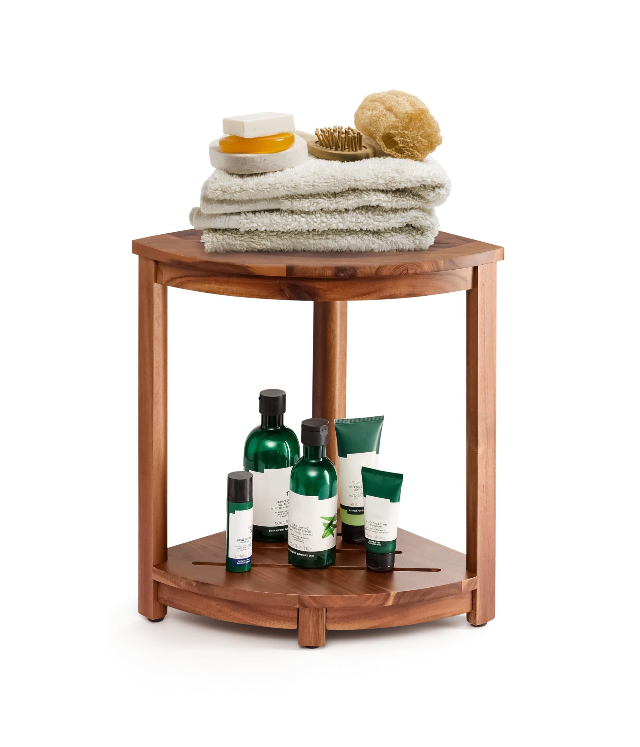 Wooden Corner Shower Stand & Bench & Stool with Storage Shelf for Bathroom,living room&Bedroom