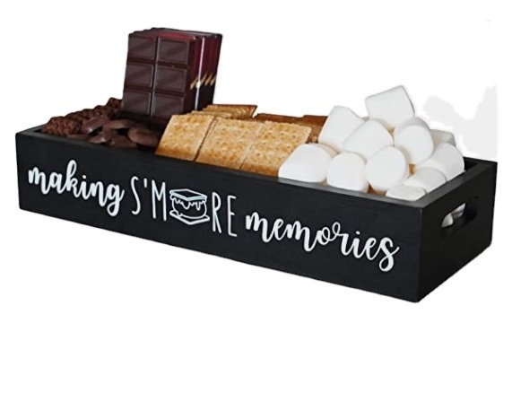 Custom Wooden S'Mores Station, Farmhouse S'More Bar Holder with Cutout Handle Caddy Accessories Organizer