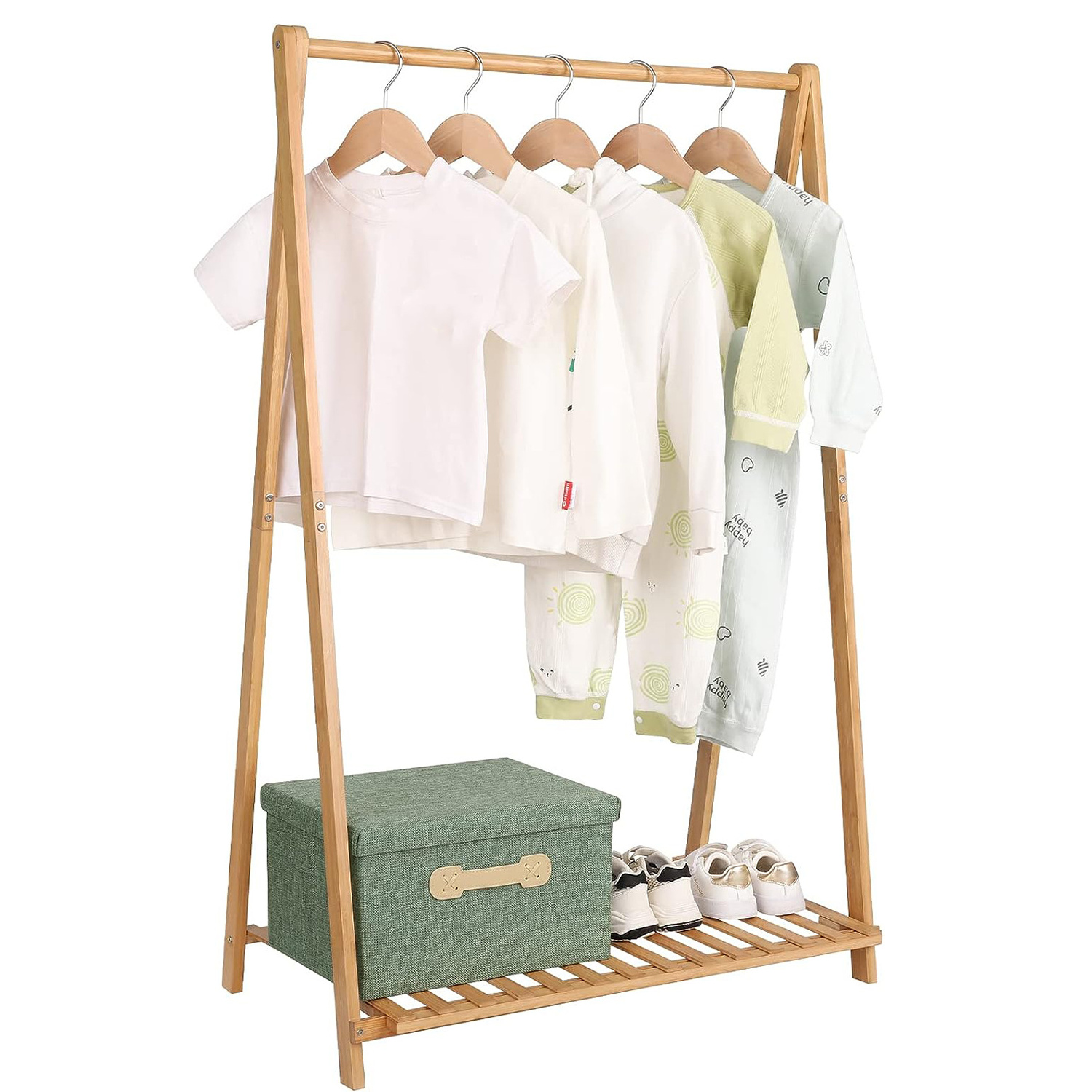 Functional Bamboo Clothes Rack 1-Tier Kids' Garment Storage Shelf for Toddlers' Bedroom Effective Organizer for Costumes