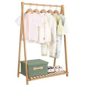 Functional Bamboo Clothes Rack 1-Tier Kids' Garment Storage Shelf for Toddlers' Bedroom Effective Organizer for Costumes