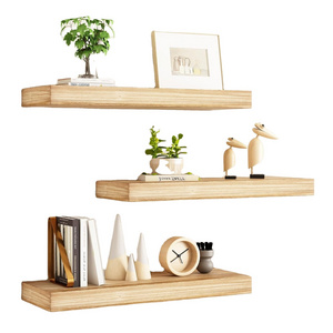 Wall-Mounted Wooden Shelf with Bracket Solid Wood Display Rack and Hanger for Bedroom Laundry Living Room Decoration