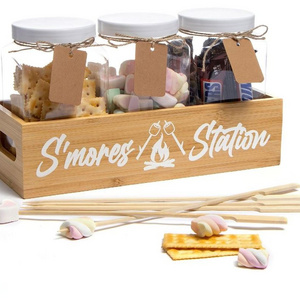 custom Smores Kit for Fire Pit Smores Caddy with Jar Sticks for Smores Maker Station Wooden Box for Marshmallow Roasting Sticks