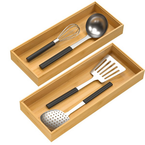 Bamboo Drawer Organizer Stackable Utensil Organizer for Kitchen Bamboo Storage Box Wood Silverware Tray for Drawer