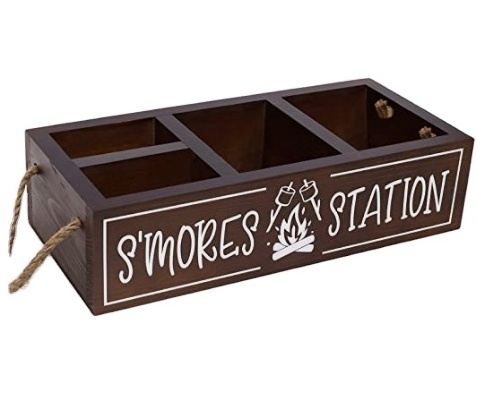 custom S'mores Station Wooden Box S'mores Bar Holder with Handles Farmhouse Kitchen Decor Rustic Smores Roasting Station Wood