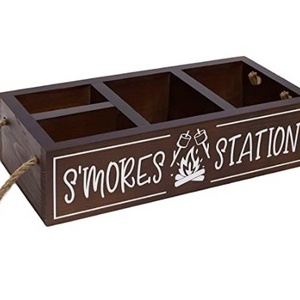 custom S'mores Station Wooden Box S'mores Bar Holder with Handles Farmhouse Kitchen Decor Rustic Smores Roasting Station Wood