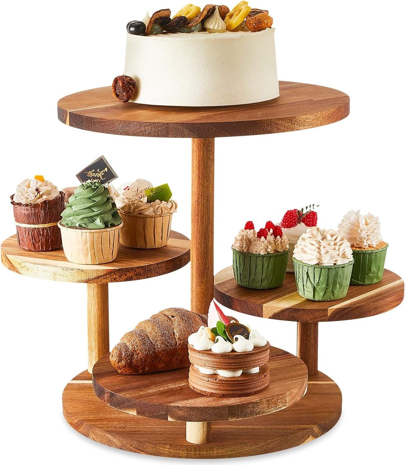 Country Farmhouse Wooden Cake Rack Cupcake Tower for Wedding Tea Party Baby Shower Dessert Display for Storage Holders Racks