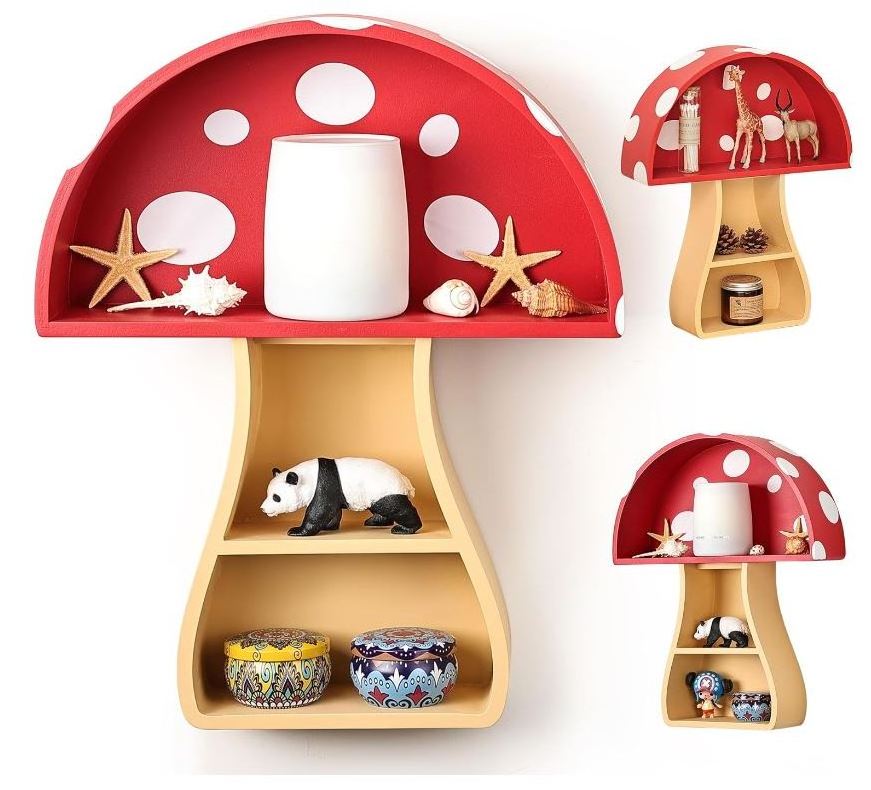 custom Floating Mushroom Shelf Whimsical Wall Decor for Nursery Bedroom Living Room Kitchen Bathroom Cottage Core Wood Decor