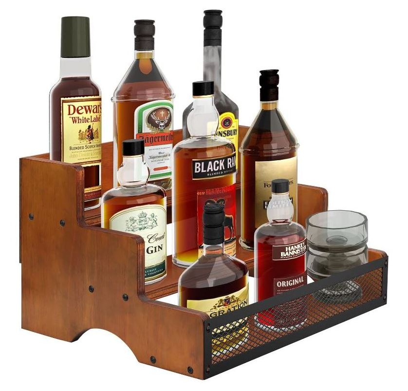 3 Step Liquor Bar Bottle Display Shelf, Coffee Syrup Rack Organizer Holder Stand 12 Bottles Storage Shelves for Wine Dressing