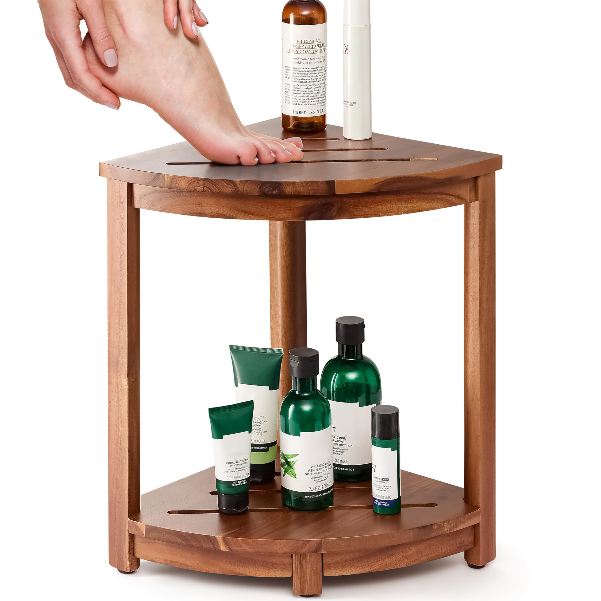 Wooden Corner Shower Stand & Bench & Stool with Storage Shelf for Bathroom,living room&Bedroom