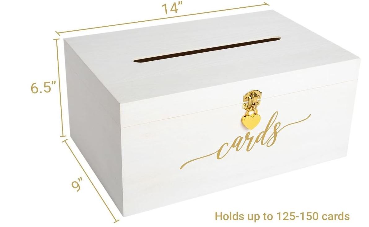 custom Wooden Wedding Card Box White with Lock Reception Money Baby Bridal Shower Graduation Party Card Holder Decor