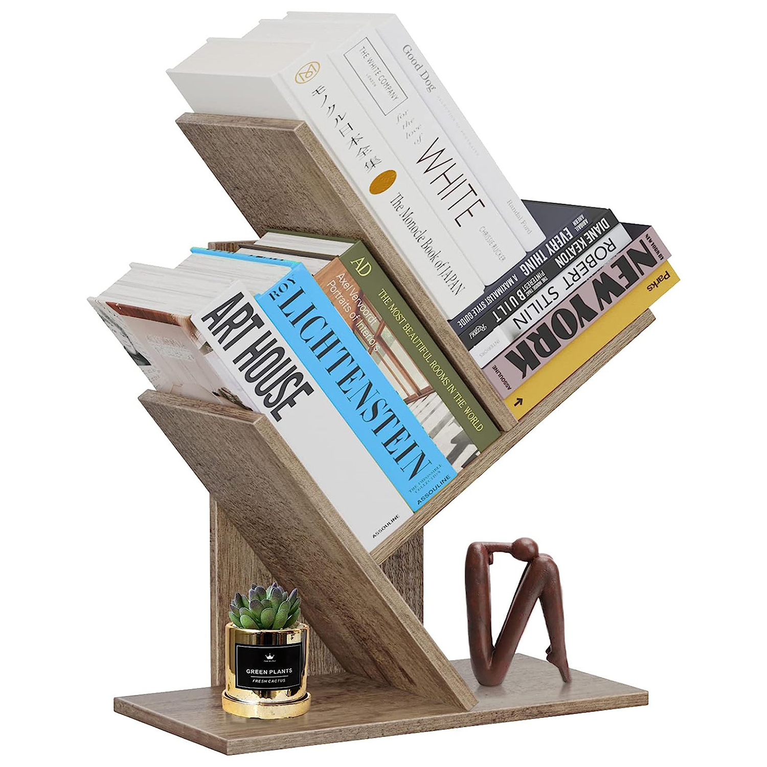 Wholesale Wood Free-Standing Holder Organizer Tree Bookshelf 3-Tier Small Book Rack Wood Display Bookcase for Magazines