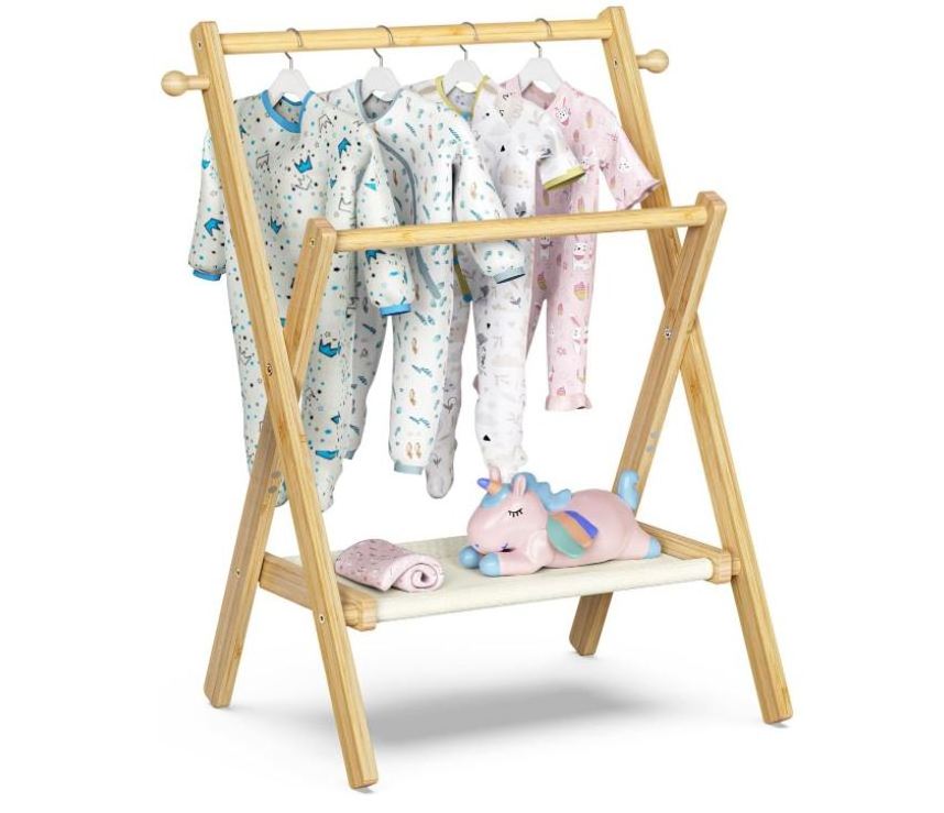 Baby Clothing Rack for Baby Shower Pets Dolls, Clothes Rack with Storage Shelf, Pets Garment Organizer Toddler Mini Closet Rack