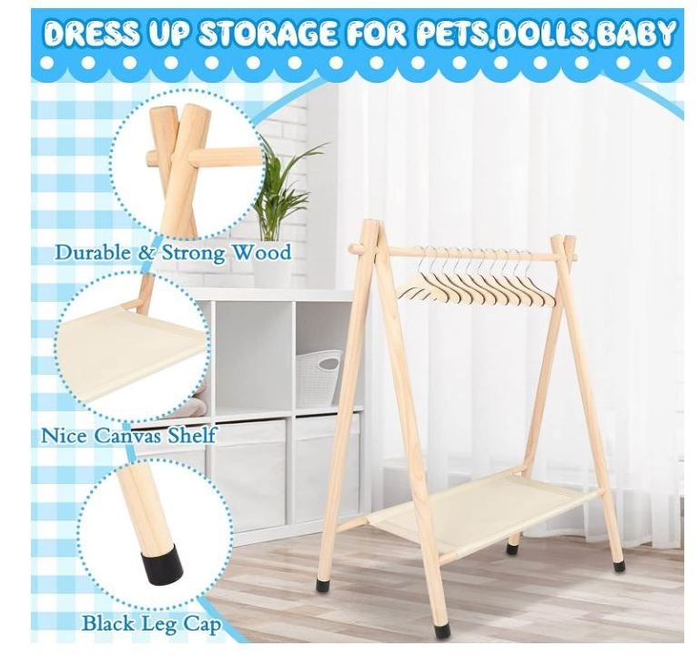 custom Kids Clothes Rack with 10 Wooden Clothes Hanger Dress Up Rack Dress Up Storage children garment rack standing wooden