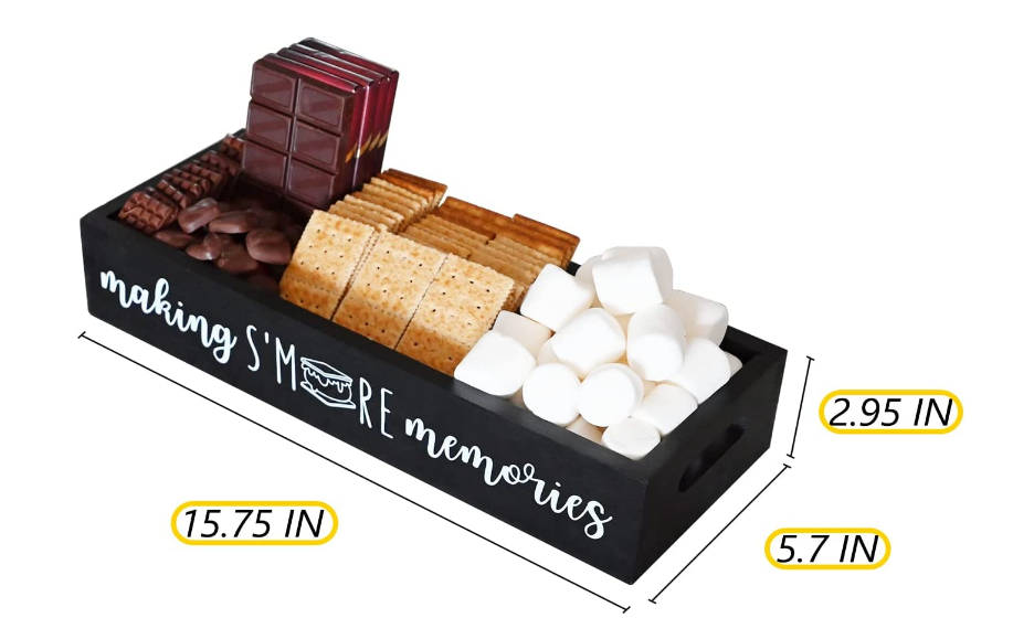 Custom Wooden S'Mores Station, Farmhouse S'More Bar Holder with Cutout Handle Caddy Accessories Organizer