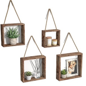 Floating Hanging Square Shelves Wall Mounted Decorative Unique and Vintage Style Rustic Wood Cube Display Shelf Shadow Boxes