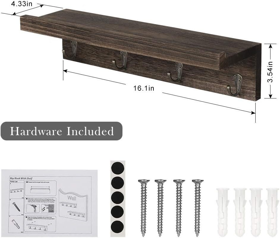 L coat rack wall mount wall mount wall shelf with hook key, entry passage