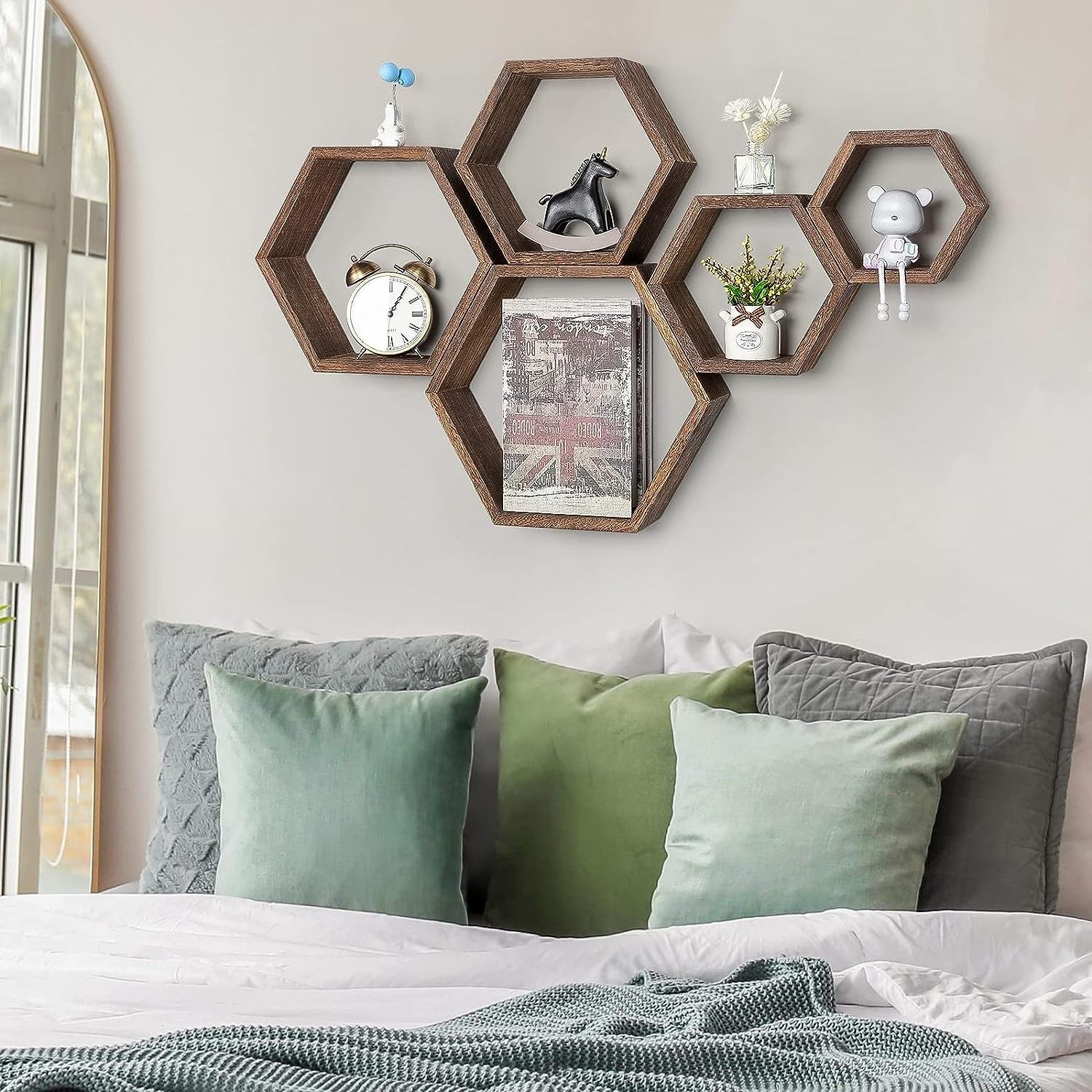 Hexagonal floating shelf honeycomb shelf decoration Wall decoration for living room  bedroom  bathroom  kitchen  office