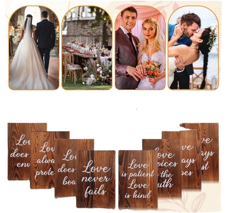 custom Set of 8 Wedding Aisle Signs, Wooden Wedding Signs Love Is Patient Kind Rustic Wood Signage Bible Verses Wall Decor