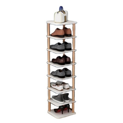 custom 8 Tiers Vertical Shoe Rack Narrow Organizer Wooden Shoe Storage Stand Space Saving Shelf Tower Free Standing for Entryway